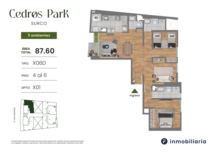 Plano del modelo TD-X06D del proyecto CEDROS PARK en Santiago De Surco