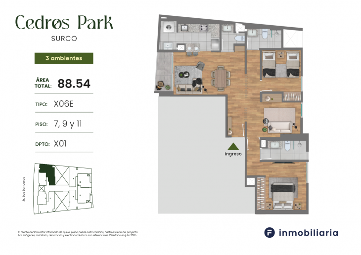 Plano del modelo TD-X06E del proyecto CEDROS PARK en Santiago De Surco