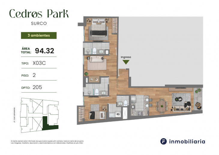 Plano del modelo TD-03C del proyecto CEDROS PARK en Santiago De Surco