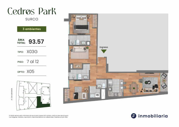 Plano del modelo TD-X03G del proyecto CEDROS PARK en Santiago De Surco