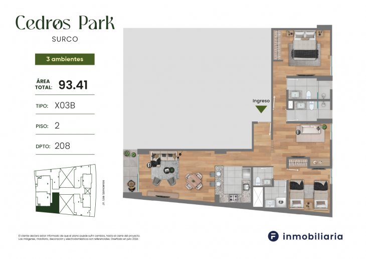 Plano del modelo TD-03B del proyecto CEDROS PARK en Santiago De Surco