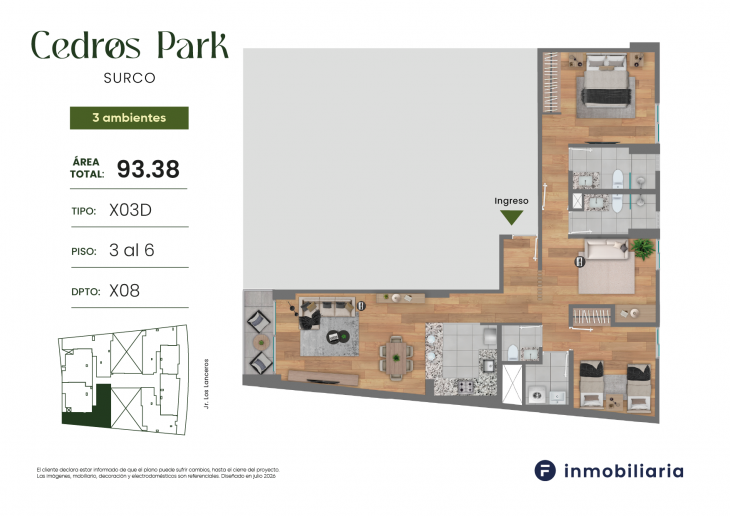 Plano del modelo TD-03D del proyecto CEDROS PARK en Santiago De Surco