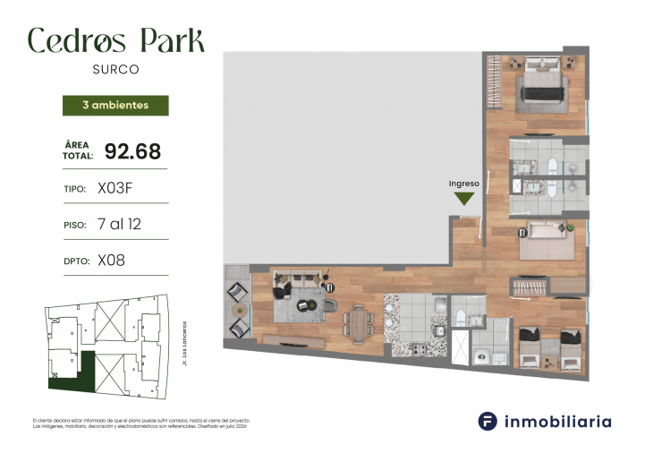 Plano del modelo TD-03F del proyecto CEDROS PARK en Santiago De Surco
