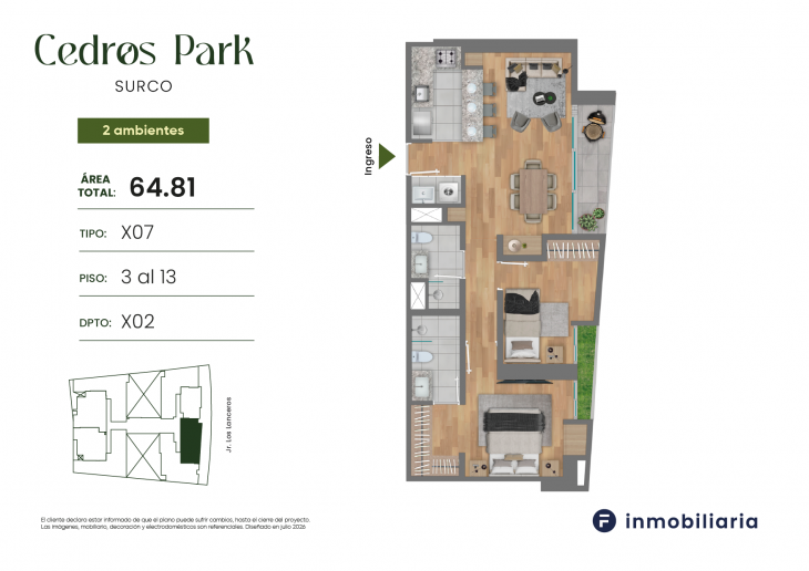 Plano del modelo TD-X07 del proyecto CEDROS PARK en Santiago De Surco
