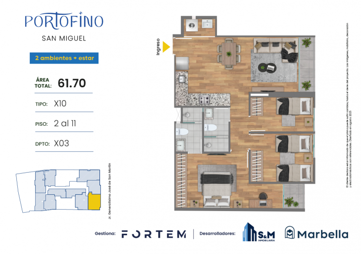 Plano del modelo TD-X10 del proyecto PORTOFINO en San Miguel