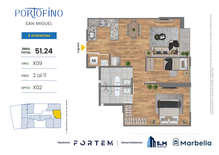 Plano del modelo TD-X09 del proyecto PORTOFINO en San Miguel
