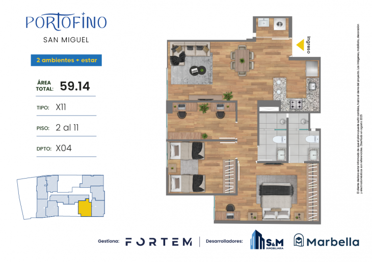Plano del modelo TD-X11 del proyecto PORTOFINO en San Miguel