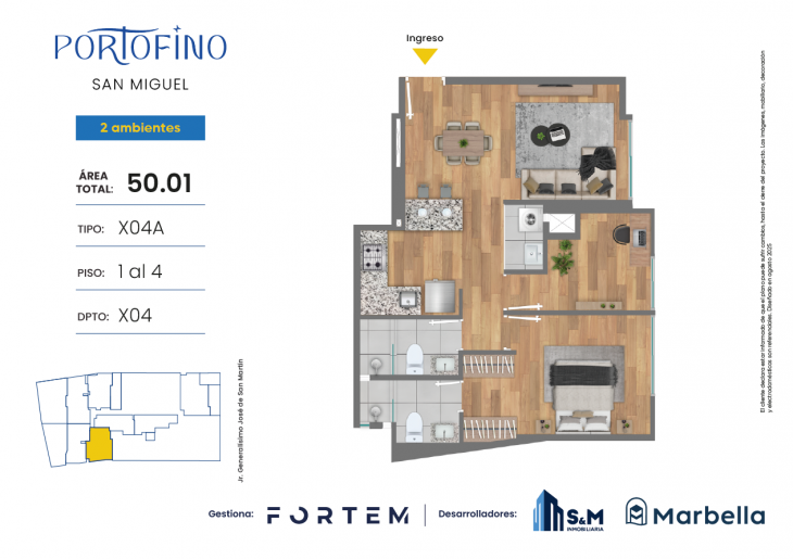 Plano del modelo TD-X04A del proyecto PORTOFINO en San Miguel