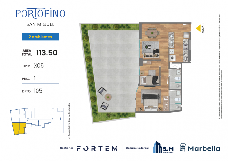 Plano del modelo TD-X05 del proyecto PORTOFINO en San Miguel