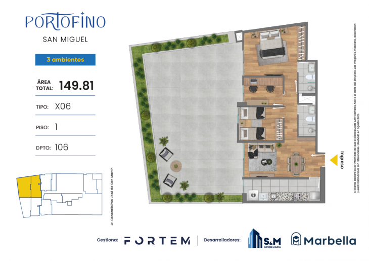 Plano del modelo TD-X06 del proyecto PORTOFINO en San Miguel