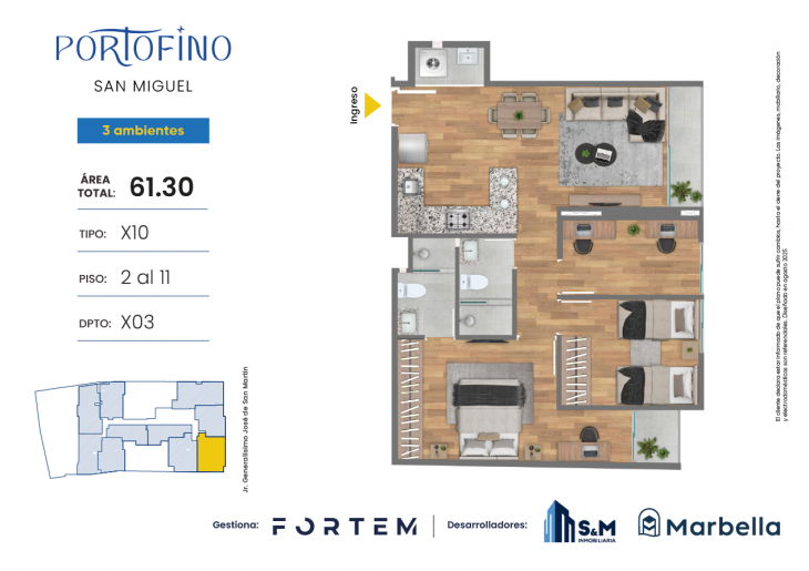 Plano del modelo TD-X10 del proyecto PORTOFINO en San Miguel