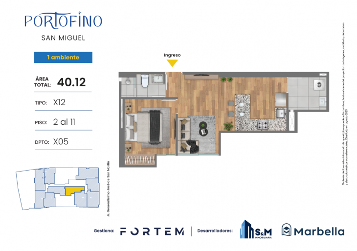 Plano del modelo TD-X12 del proyecto PORTOFINO en San Miguel