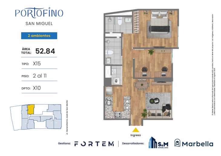 Plano del modelo TD-X15 del proyecto PORTOFINO en San Miguel