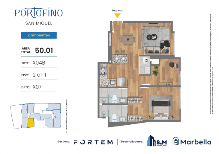 Plano del modelo TD-X04B del proyecto PORTOFINO en San Miguel