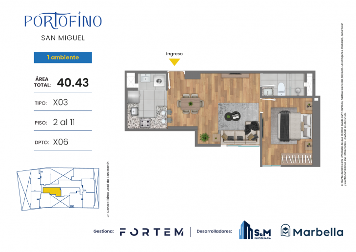 Plano del modelo TD-X03 del proyecto PORTOFINO en San Miguel