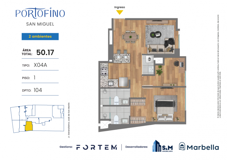 Plano del modelo TD-X04A del proyecto PORTOFINO en San Miguel