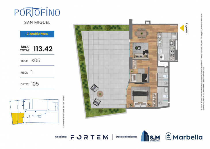 Plano del modelo TD-X05 del proyecto PORTOFINO en San Miguel