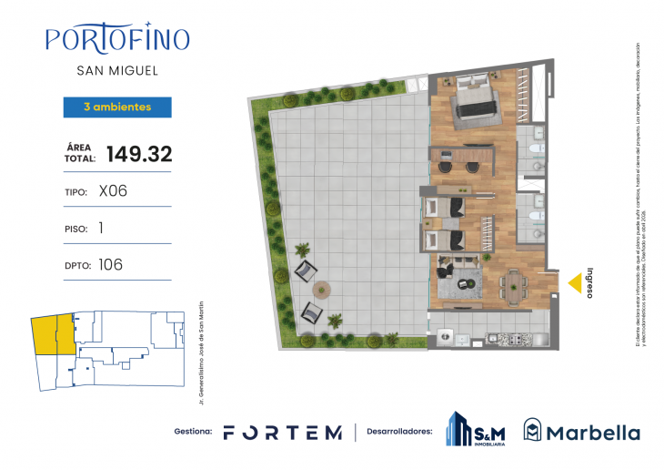 Plano del modelo TD-X06 del proyecto PORTOFINO en San Miguel