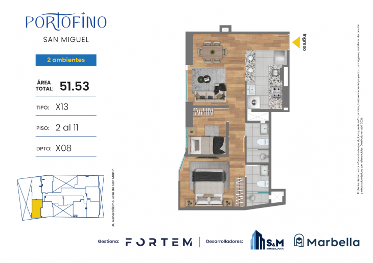 Plano del modelo TD-X13 del proyecto PORTOFINO en San Miguel