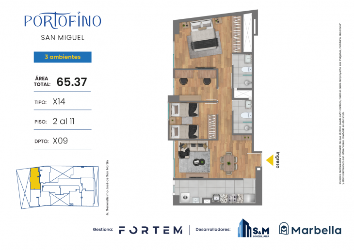 Plano del modelo TD-X14 del proyecto PORTOFINO en San Miguel