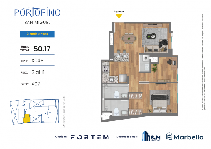 Plano del modelo TD-X04B del proyecto PORTOFINO en San Miguel