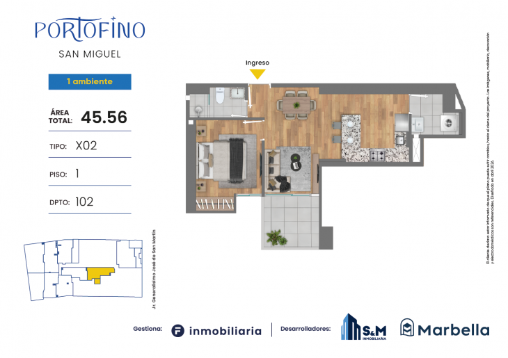 Plano del modelo TD-X02 del proyecto PORTOFINO en San Miguel