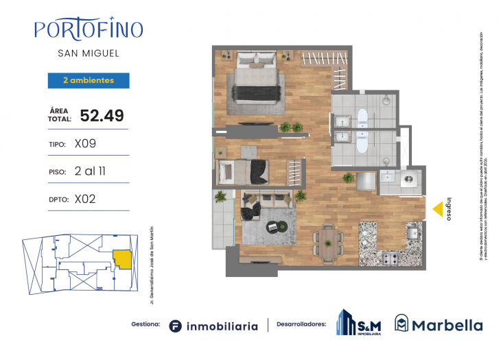Plano del modelo TD-X09 del proyecto PORTOFINO en San Miguel