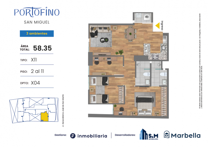 Plano del modelo TD-X11 del proyecto PORTOFINO en San Miguel