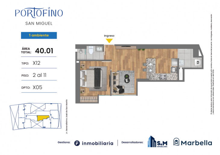 Plano del modelo TD-X12 del proyecto PORTOFINO en San Miguel