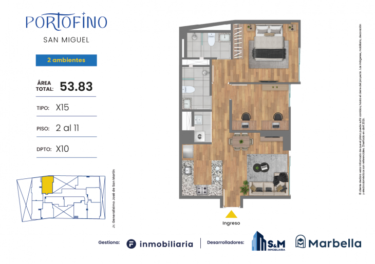Plano del modelo TD-X15 del proyecto PORTOFINO en San Miguel