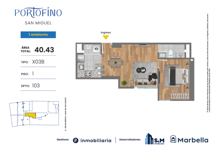 Plano del modelo TD-X03B del proyecto PORTOFINO en San Miguel