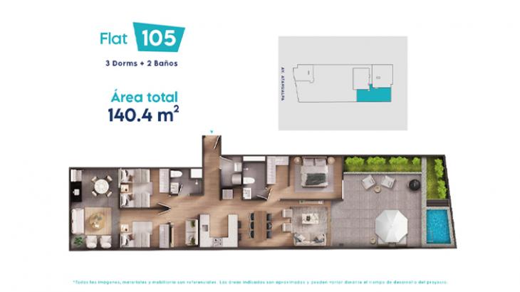 Plano del modelo 105 del proyecto Atahualpa 448 en Miraflores