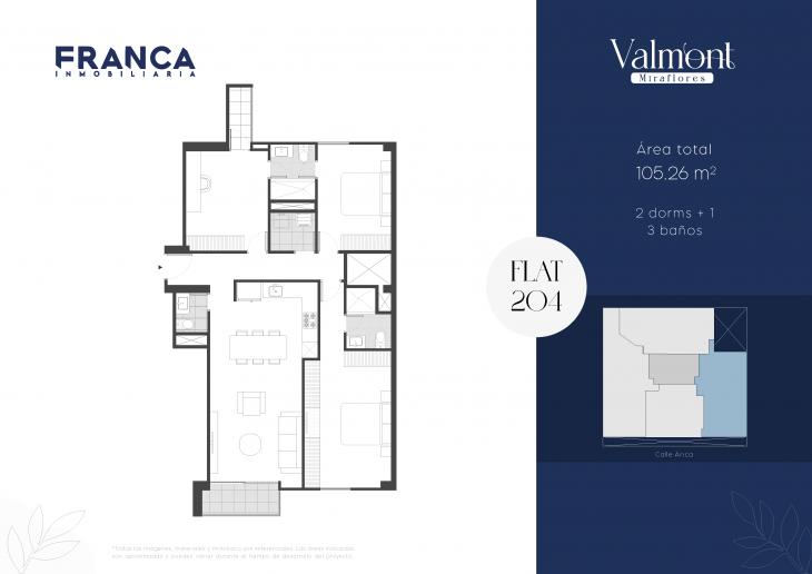 Plano del modelo 204 del proyecto Valmont en Miraflores