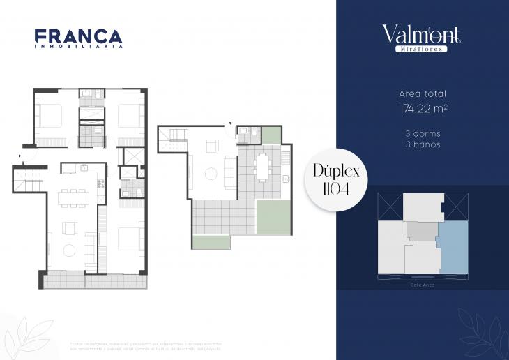 Plano del modelo 1104 del proyecto Valmont en Miraflores