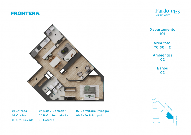 Plano del modelo 101 del proyecto Pardo 1453 en Miraflores