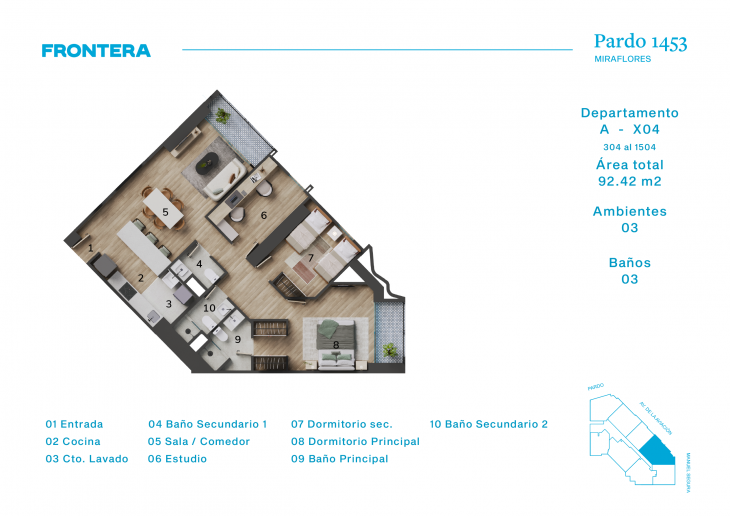 Plano del modelo AX4 del proyecto Pardo 1453 en Miraflores