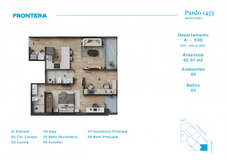 Plano del modelo AX5 del proyecto Pardo 1453 en Miraflores