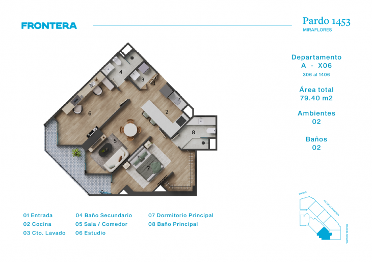 Plano del modelo AX6 del proyecto Pardo 1453 en Miraflores