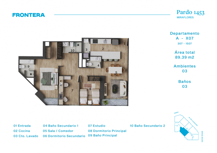 Plano del modelo AX7 del proyecto Pardo 1453 en Miraflores
