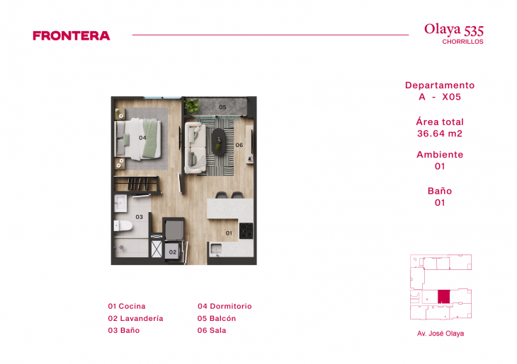 Plano del modelo A-X5 del proyecto Olaya 535 en Chorrillos
