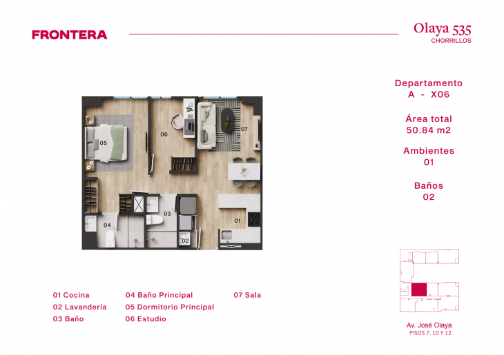 Plano del modelo A-X6 del proyecto Olaya 535 en Chorrillos