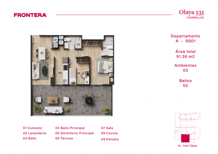 Plano del modelo A-SS01 del proyecto Olaya 535 en Chorrillos