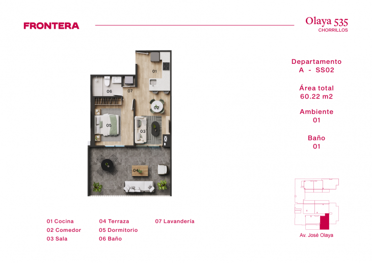 Plano del modelo A-SS02 del proyecto Olaya 535 en Chorrillos