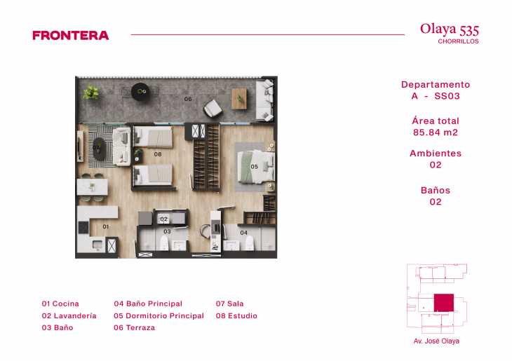 Plano del modelo A-SS03 del proyecto Olaya 535 en Chorrillos