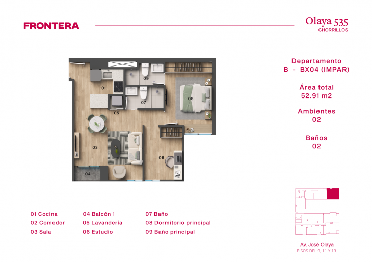 Plano del modelo B-BX4-I del proyecto Olaya 535 en Chorrillos