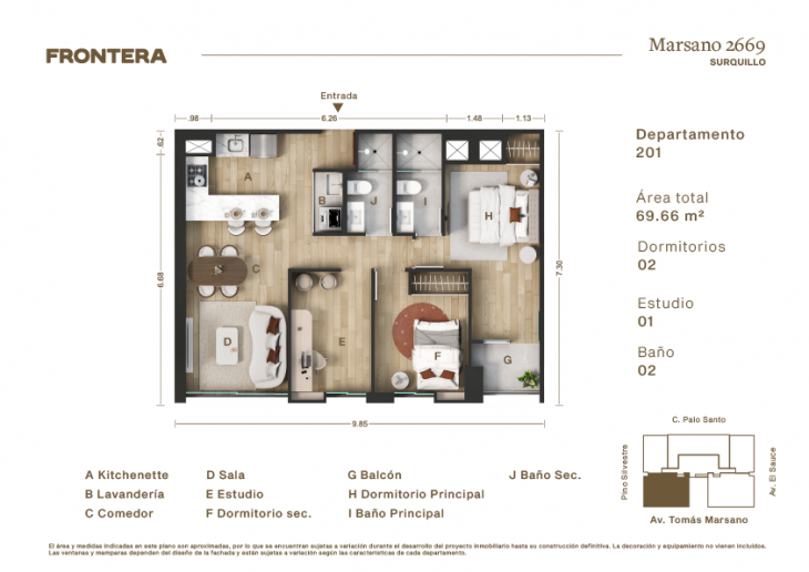 Plano del modelo 201 del proyecto Marsano 2669 en Surquillo