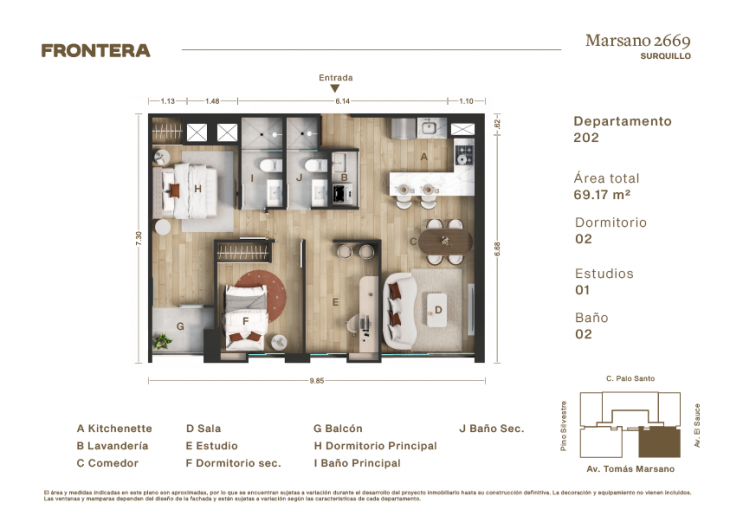 Plano del modelo 202 del proyecto Marsano 2669 en Surquillo