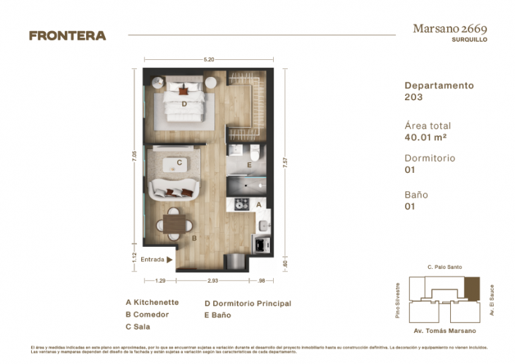 Plano del modelo 203 del proyecto Marsano 2669 en Surquillo