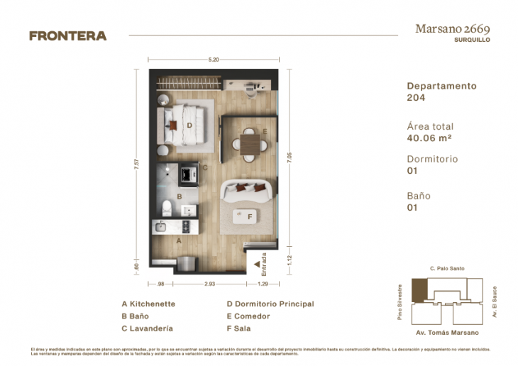 Plano del modelo 204 del proyecto Marsano 2669 en Surquillo