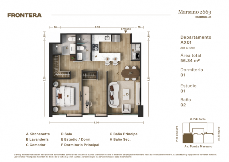 Plano del modelo AX01 del proyecto Marsano 2669 en Surquillo